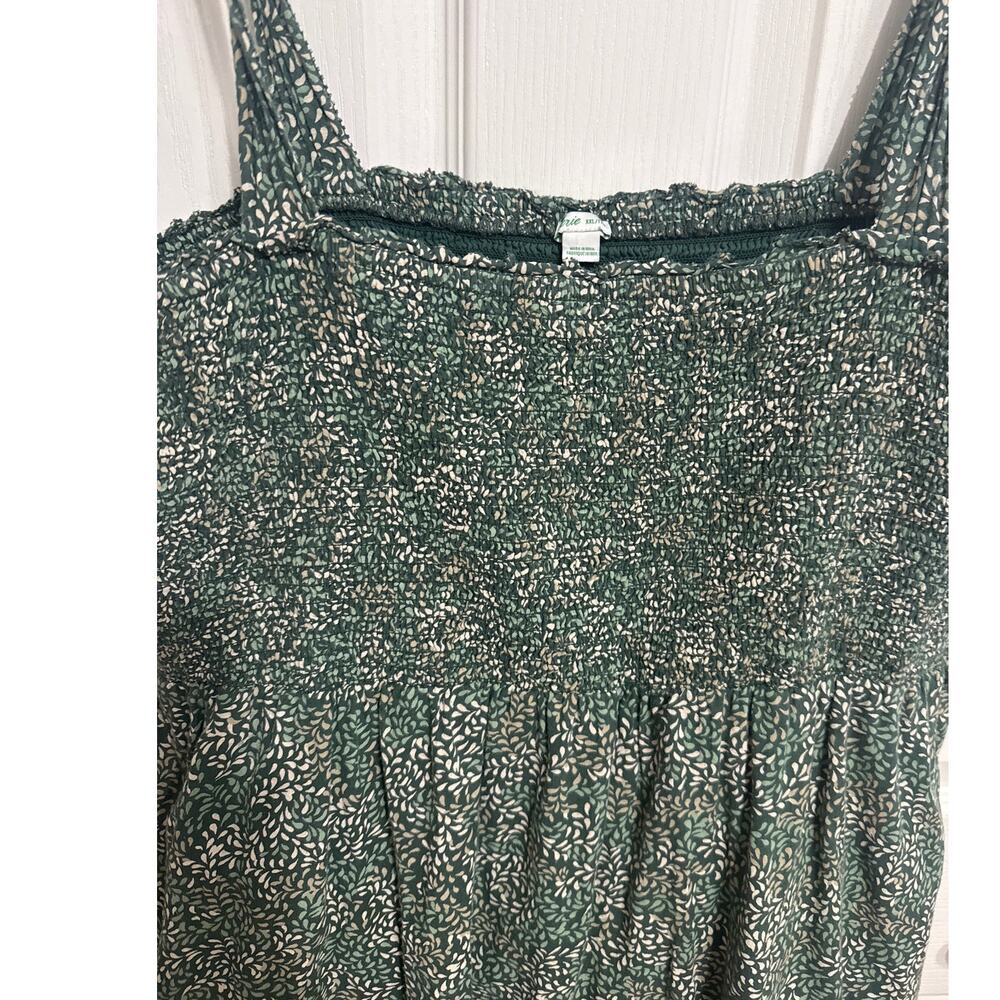 Aerie Green Floral Smocked Mini Dress Shoulder Ties Ruffled Hem Size XL - Picture 3 of 11